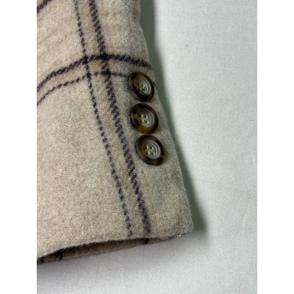 LL Bean Wool Cashmere Plaid Blazer Jacket Beige‎ Tan 10P Petite 0WL13